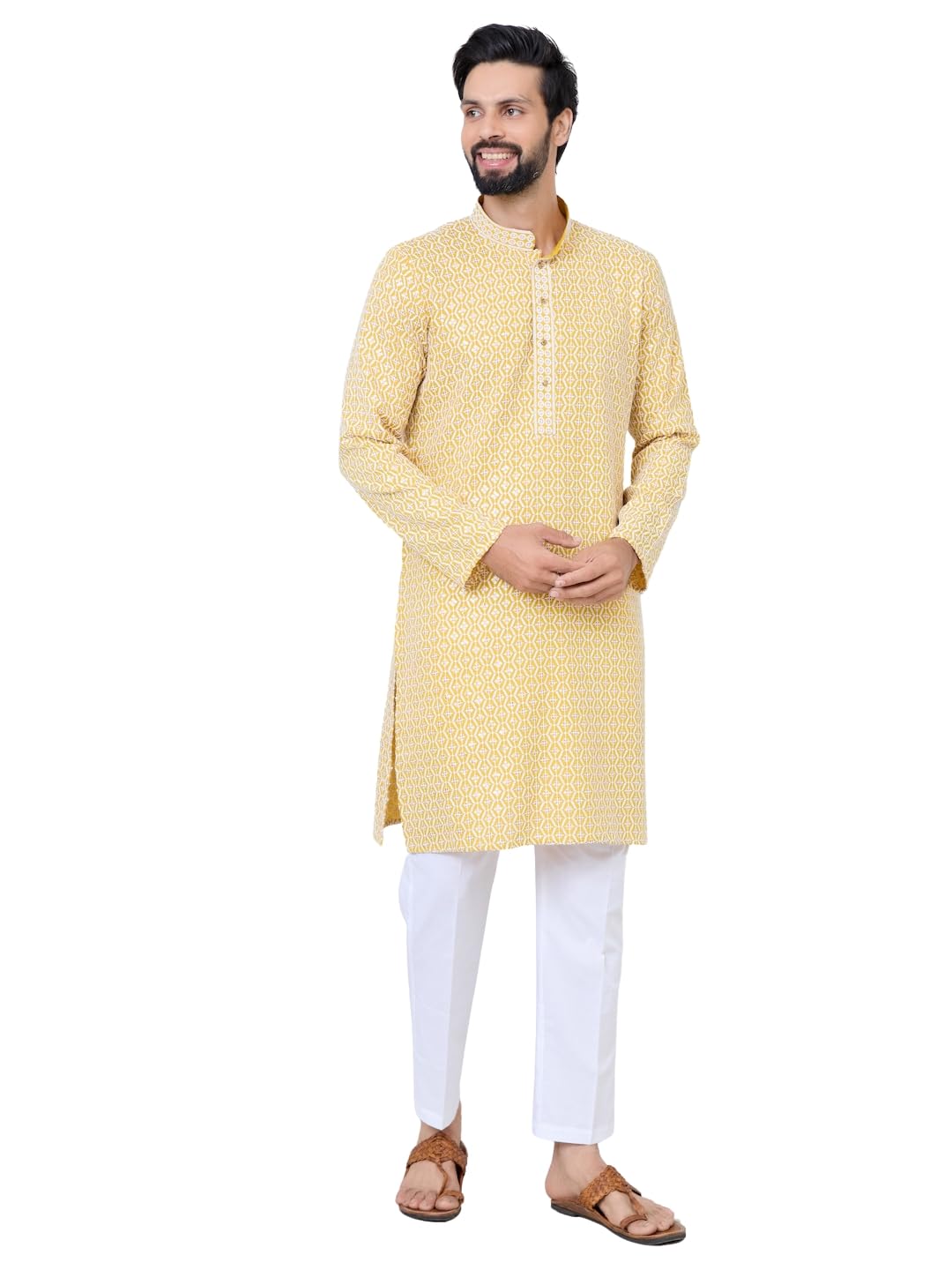 see designs Men's Full Sleeve Mandarin Collar Embroidered Thread Work Sequinned Rayon Straight Long Kurta with Pyjama - Festive Collection | Dussehra & Diwali collection-picture-39