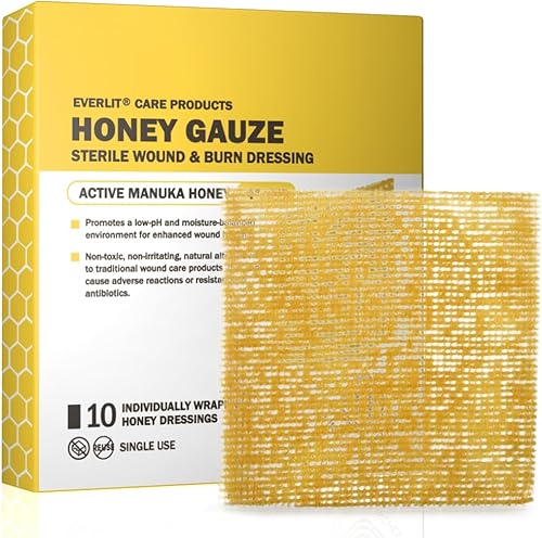Everlit Care Honey Gauze - Parches de miel de manuka de grado médico para cortes, desgarros de piel, quemaduras, apósito estéril para el cuidado de