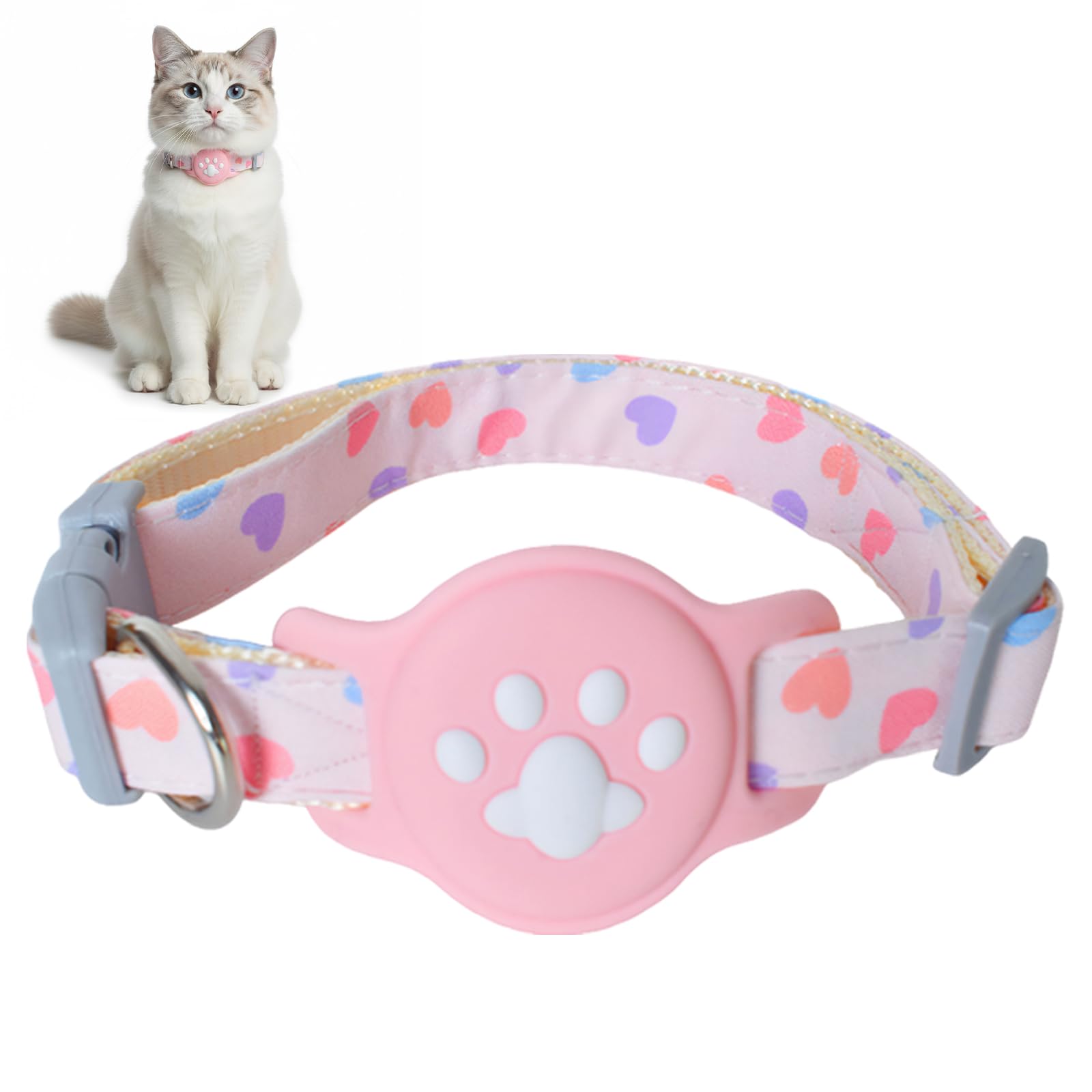 AirTag - Collar para Gatos con Cierre de Seguridad, Correa elástica para Apple AirTag de Piel para Gatos, con Nombre y Campana, con GPS rastreador de Gato (Rosa)