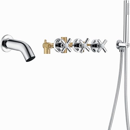 Miniatura 11 de SUMERAIN Grifo de bañera de montaje en pared con ducha de mano, grifo de ducha de bañera de 3 manijas, color negro mate de alto flujo