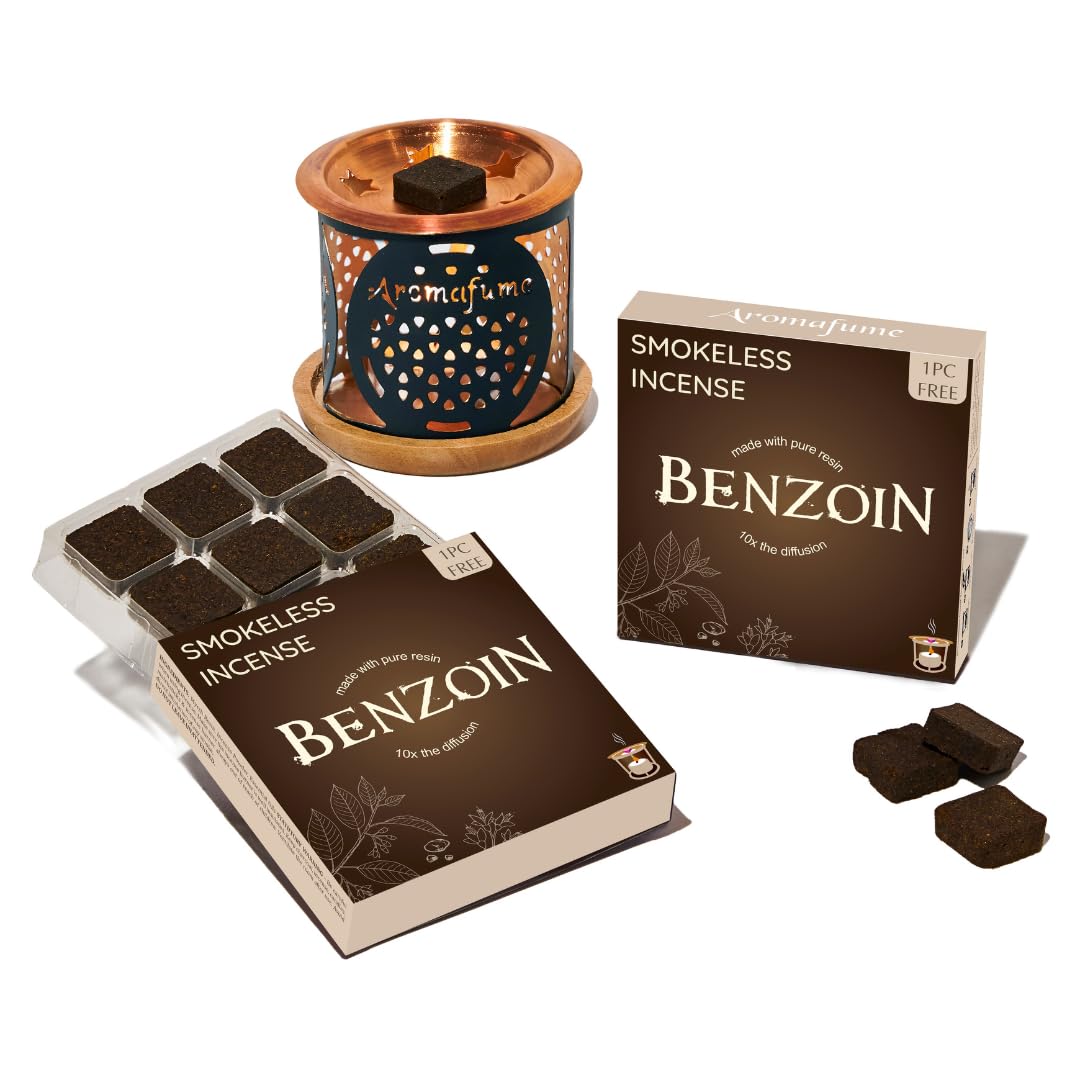 Benzoin Incense Bricks & Flower of Life Exotic Incense Burner by Aromafume | 2 Trays x 9 bricks | Styrax extract, native to Indonesia | Ideal for Prayer & Meditation | Low-smoke & Non-toxic