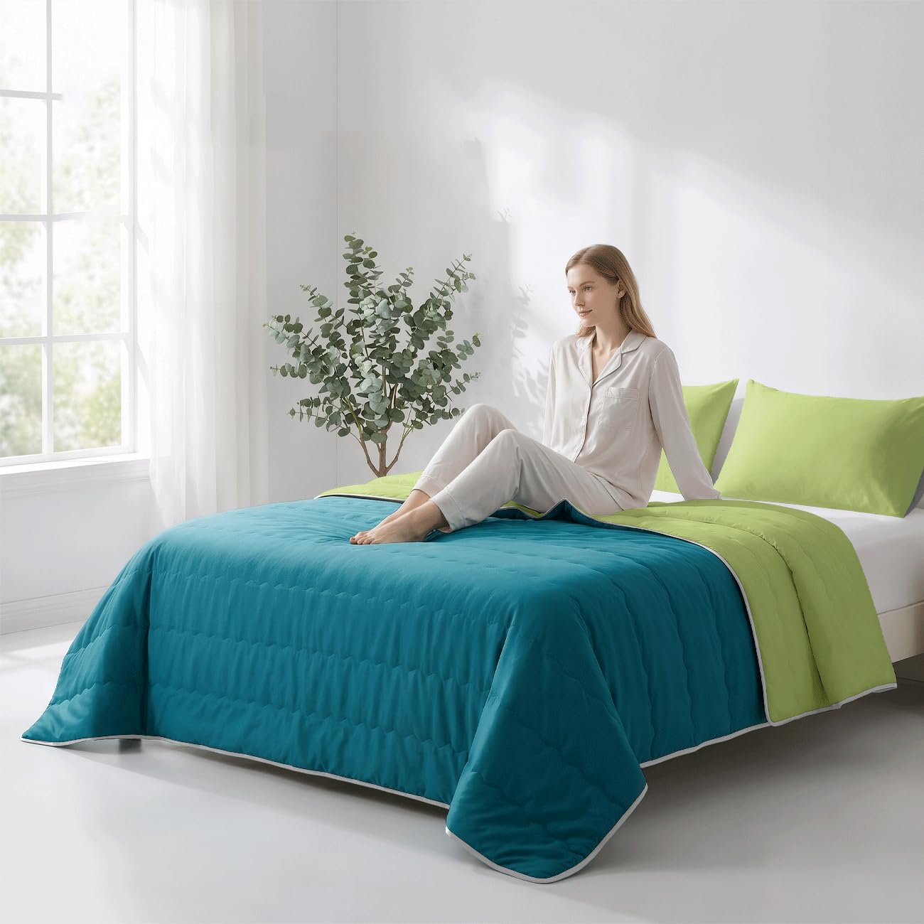 Odot Edredón de Satén Sin Funda 4.5 TOG (Verde Claro,220x230cm)