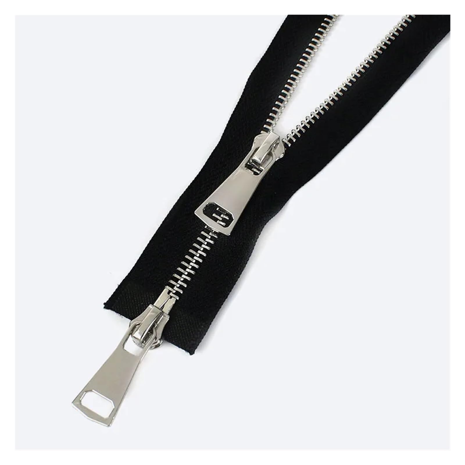Zip， 60-150cm Sliders Sewing Jacket Coat Zippers Down Zips Repair Kit DIY(Black Silver Double,150cm)