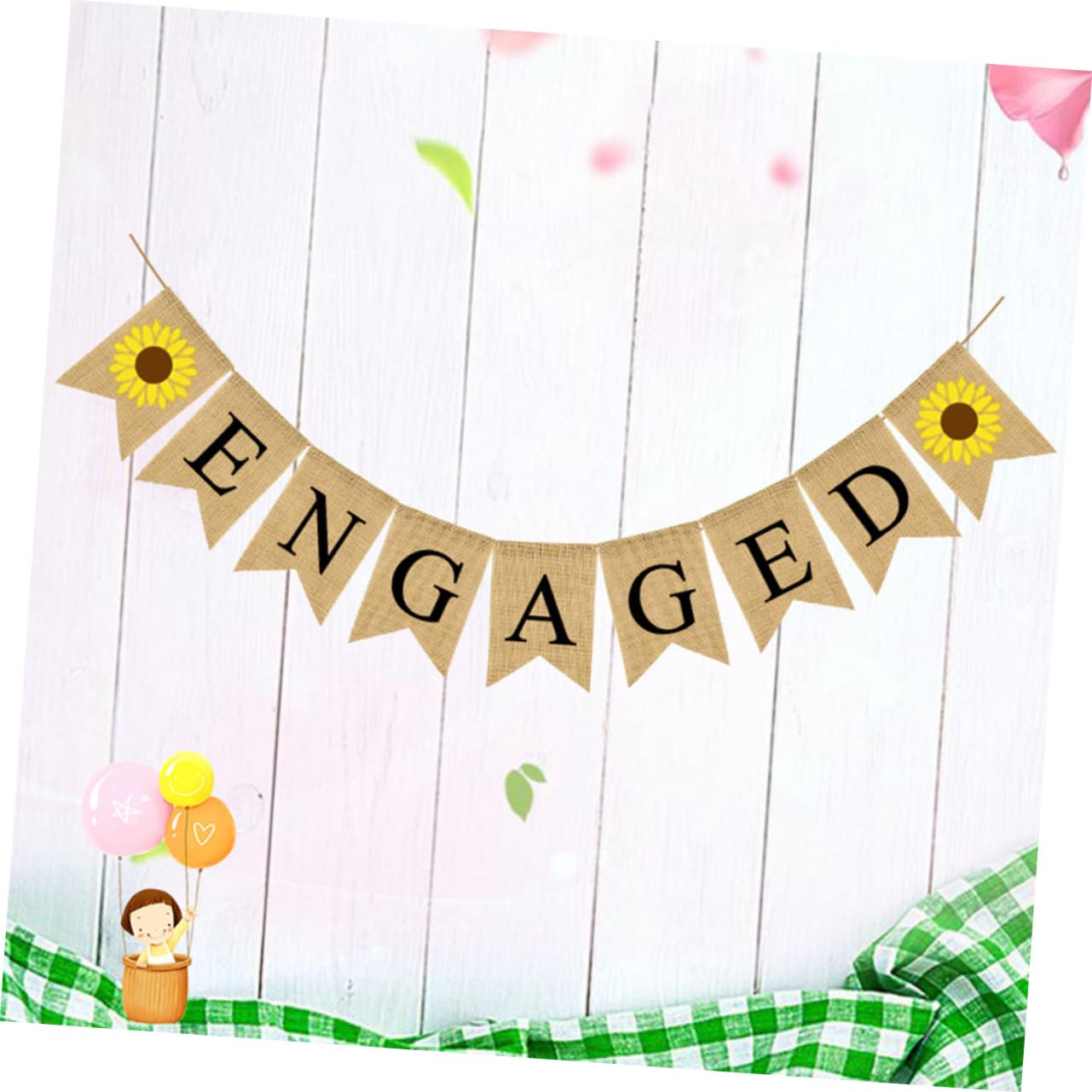 Abaodam 3stücke Hochzeitsfeier Wimpelkette Set Vintage Sackleinen Banner Mit Sonnenblumen Party Dekoration Für Hochzeiten Feiern Als Fotodekoration Festatmosphäre Partybedarf Für