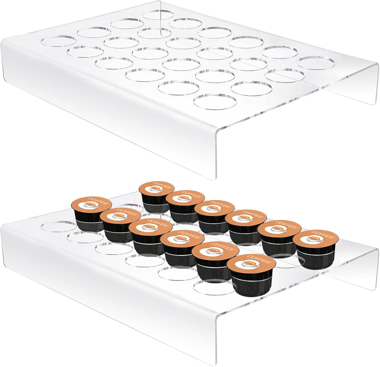 2-Pack Acrylic Coffee Pod Holder Trays - Coffee Pod Drawer Organizer KCup Organizer Tray KCup Holder Drawer Tray Holds 24 Coffee Pods for Countertop Coffee Station Kitchen Office (Clear)