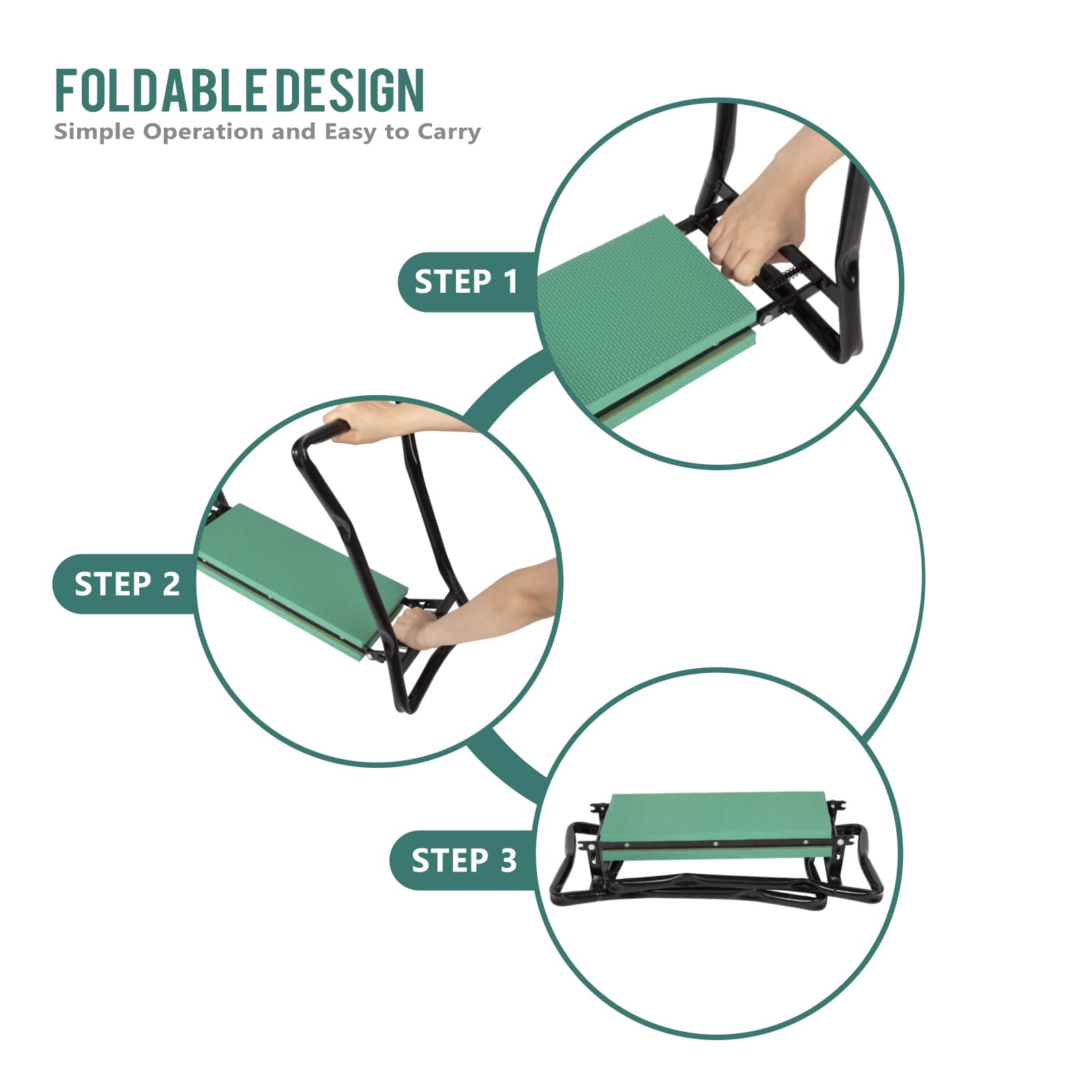 Uten Taburete de Jardín EVA Espuma Almohadilla Proteger Rodillas Plegable Asiento de Jardín con 2 Bolsas de Herramientas Jardinería Herramientas