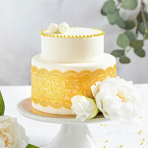 Miniatura 5 de Encaje prefabricado para tartas – ORO – Decoración de encaje comestible para tartas – Decoración de azúcar para pasteles – Cinta comestible –
