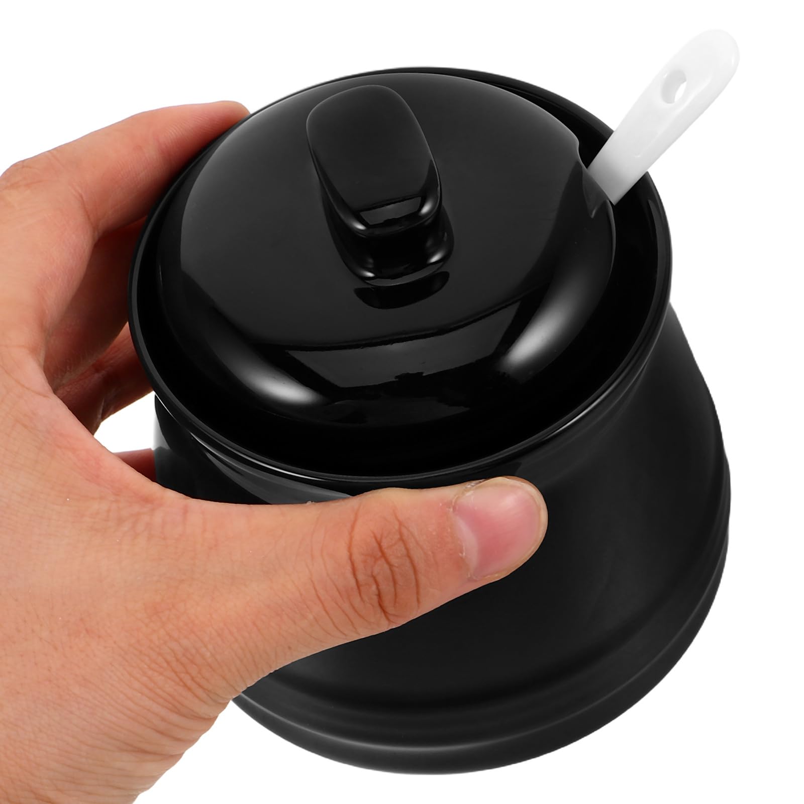 TOYANDONA Sucrier en Céramique Noire 350ml avec Couvercle et Cuillère pour Rangement des Épices et Condiments Plan de Travail la Cuisine
