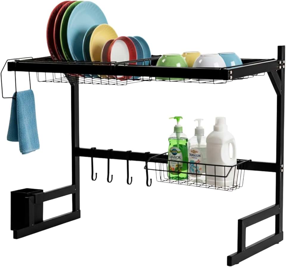 Escorredor de Louça Suspenso em Aço com Porta Talheres para Pratos e Copos Organizador de Cozinha