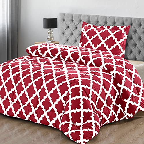 Utopia Bedding - Comforter Bedding Set With 1 Pillow Sham - Bedding Comforter Sets - Down Alternative Comforter - Soft And Comfortable - Machine Washable, Quatrefoil Red, Twin #TOP4