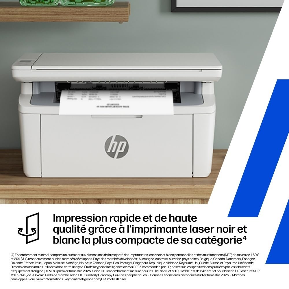 HP LaserJet M140w, 7MD72F, Imprimante Multifonction Laser A4, Monochrome, Impression Recto/Verso Manuelle en Noir et Blanc, 20 ppm, Wi-FI, Smart, Blanche