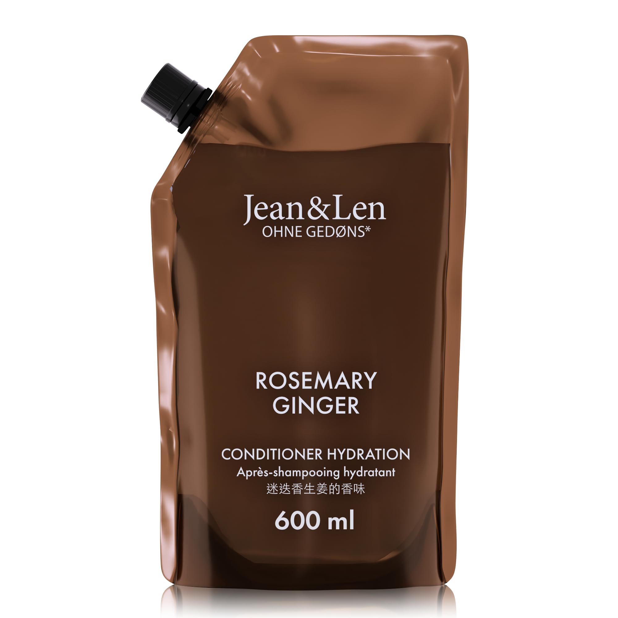 Jean & Len Conditioner hidratante Rosemary & Ginger en bolsa de recambio, para cabello seco, nutre intensamente y mejora el desenredado, recambio, aroma especiado, sin siliconas ni parabenos, 600 ml