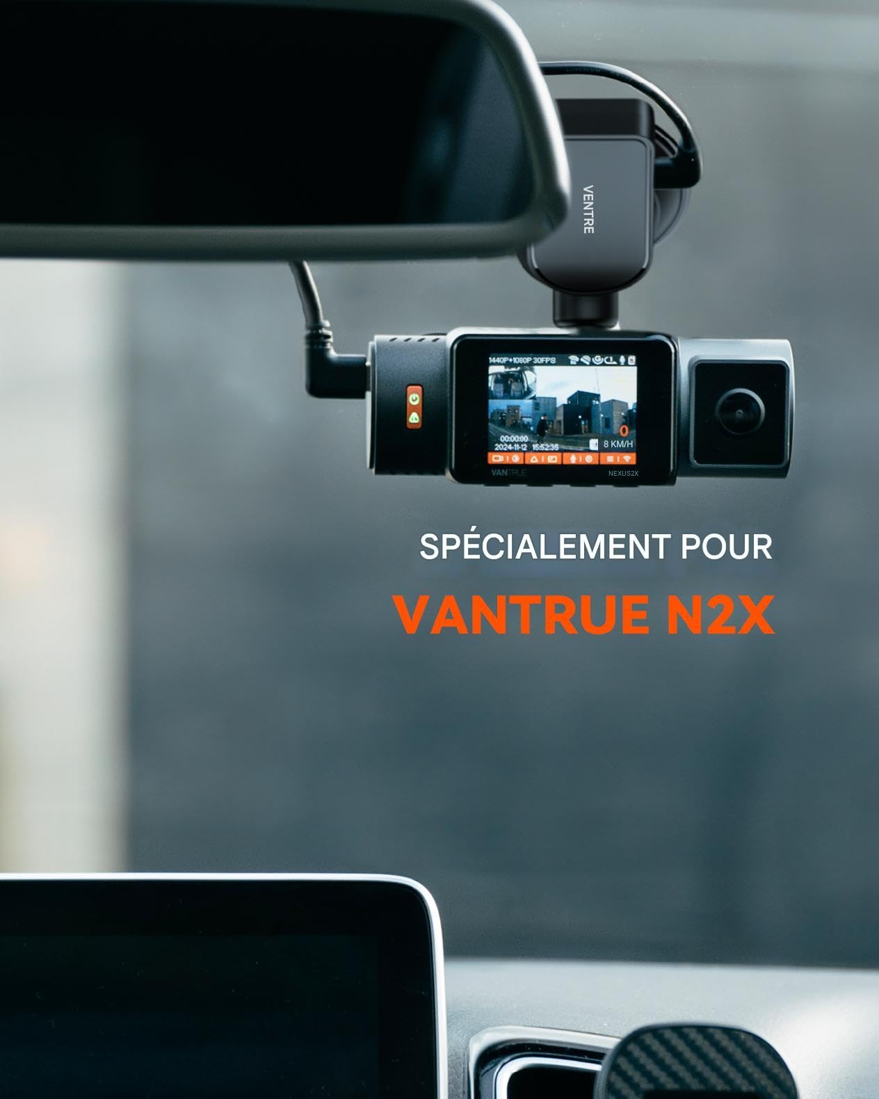 VANTRUE Support à Ventouse GPS pour caméra embarquée N2X / N5S / N4PS / N4S, Enregistrement GPS (Position, itinéraire et Vitesse), Port USB-C, Prise en Charge de la Connexion avec Module LT01 LTE