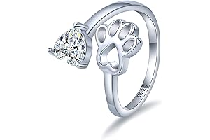 Paw-Print Love Heart Ring - 925 Sterling Silver Open Adjustable Cat Claw Rings