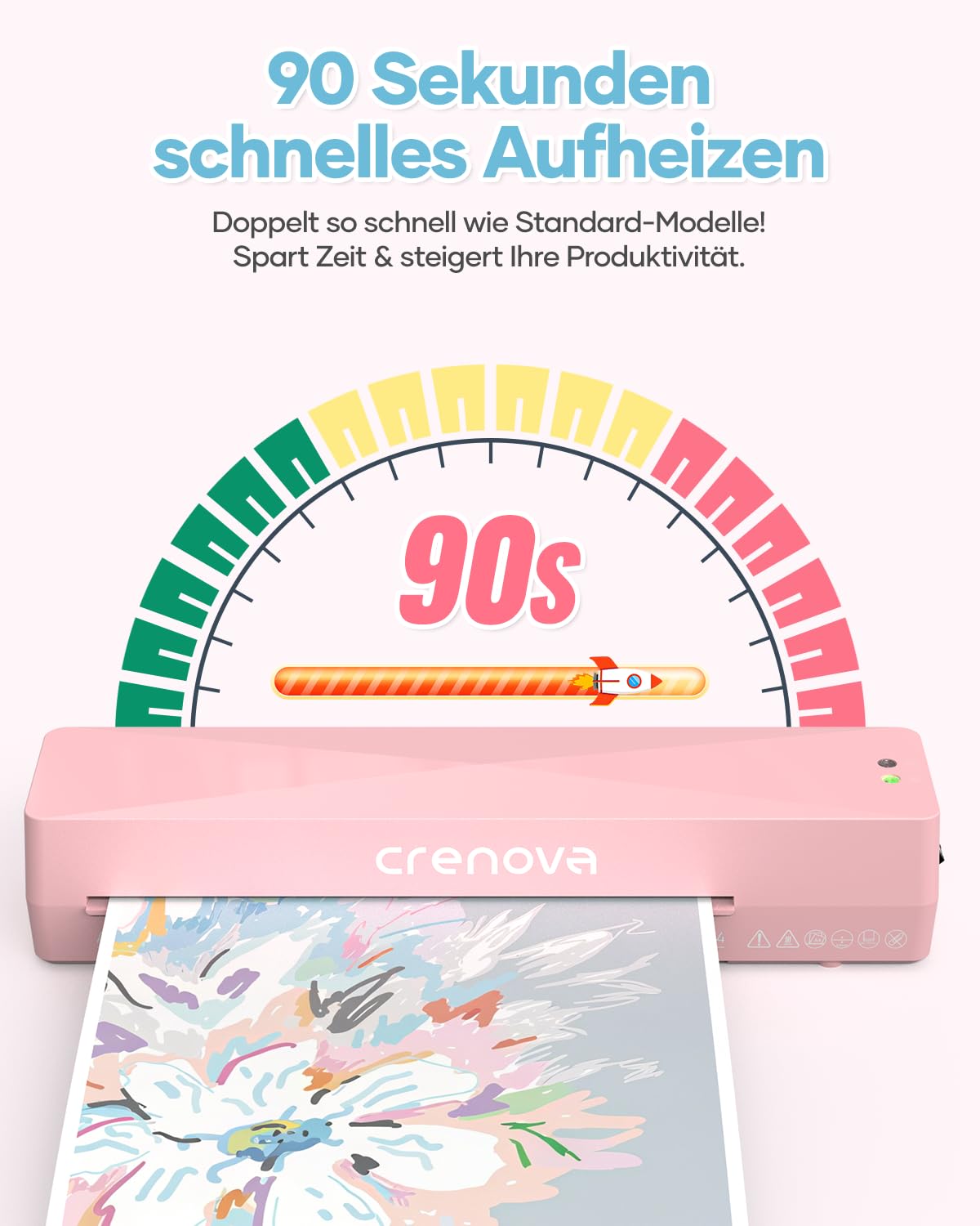 Crenova Laminiergerät A4/A5/A6,Schneller Laminator mit 10 Laminierfolien,Personal für Hausgebrauch,Schule Lehrer,Büro Karte (Rosa)