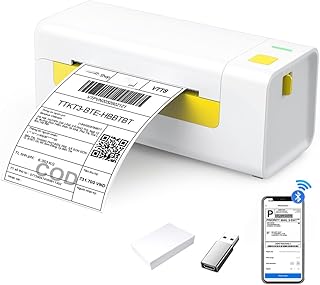 Bluetooth Thermal Shipping Label Printer, Wireless 4x6 Desktop Label Printer for Shipping Packages & Small Business, Compatible with Windows, Chrome & Mac OS for Ebay, Amazon, Etsy, USPS, Shopify