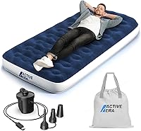 Vista 12 de Active Era Colchón de aire individual de 21 pulgadas con bomba integrada y almohada elevada, resistente a pinchazos, cama inflable impermeable