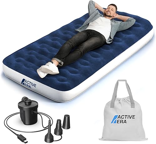 Miniatura 12 de Active Era Colchón de aire individual de 21 pulgadas con bomba integrada y almohada elevada, resistente a pinchazos, cama inflable impermeable