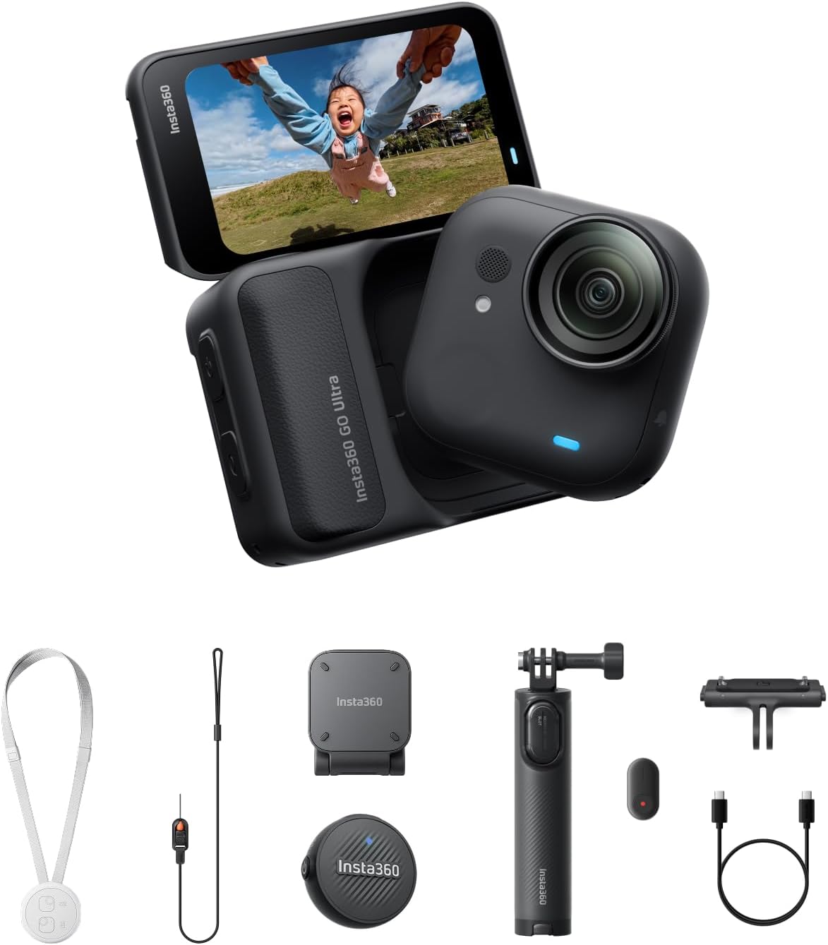 Insta360 GO Ultra Vlogger Bundle - Small 4K Vlogging Camera, Hands-Free, POV Cam, 1/1.28" Sensor, 53g Lightweight, 156° FOV, 200 Min Battery Life, Magnetic Wearable Action Camera for Sports, Vlog