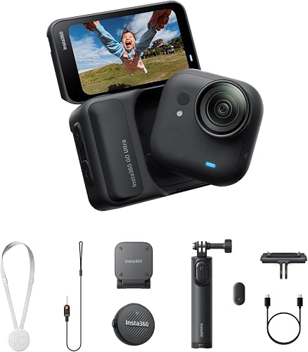 Insta360 GO Ultra Pack Vlogger Nero Notte- action cam mini 4K a mani libere, indossabile, superba in bassa luce, montala ovunque, stabilizzazione FlowState, 200 min di carica, impermeabile 10m - 1