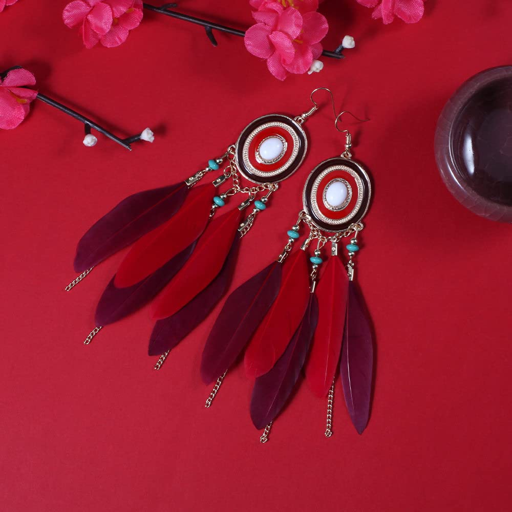 2 Piezas Pendientes de Plumas-Bohemio Pendientes de Plumas Redondas geométricas de Plumas, Pluma caída de Pendientes de Aguja Curvada para Mujeres Joyas de Moda ui