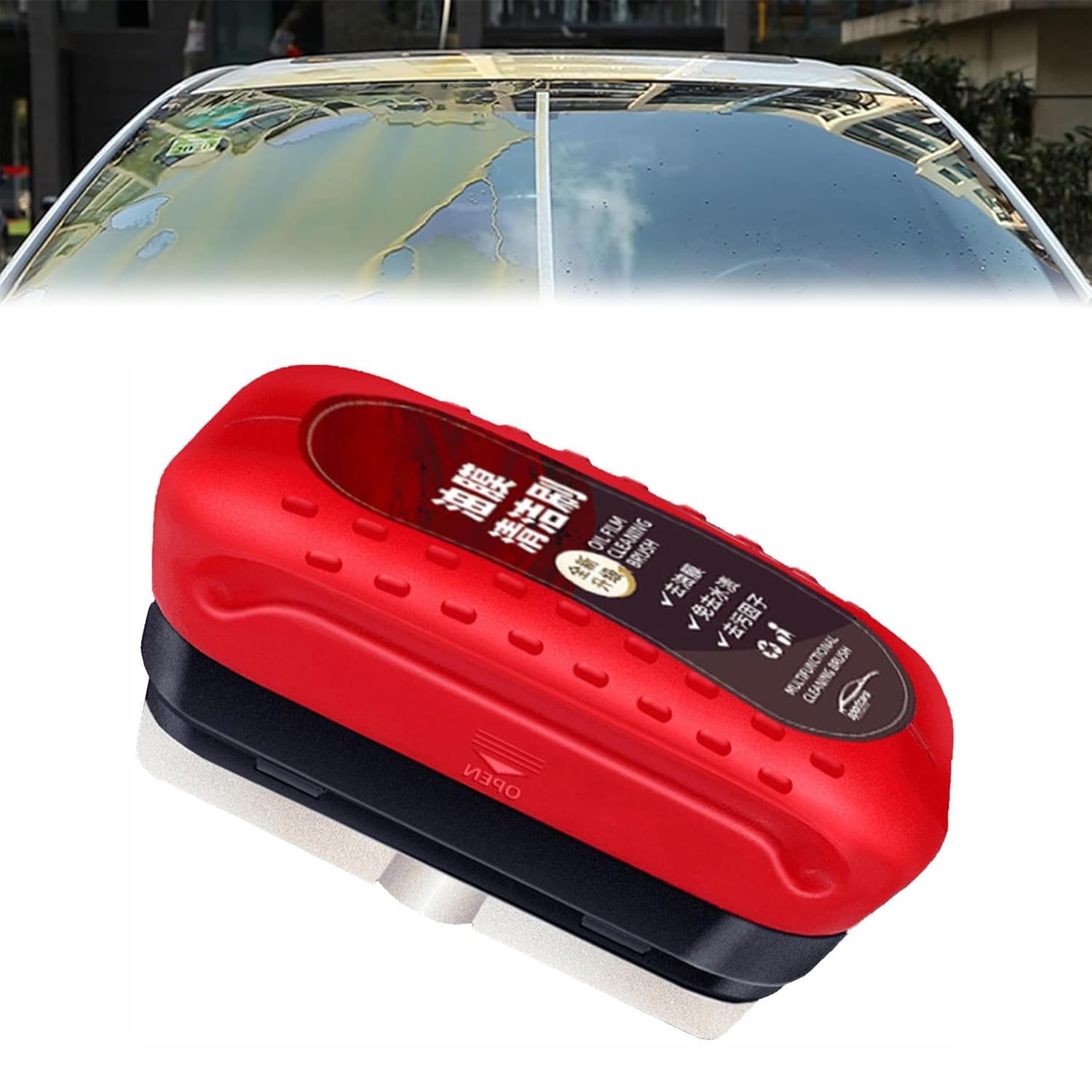 BIGTHREE Car Glass Cleaning Board, Windshield Oil Remover, Car Oil Film Cleaning Brush, for Car Glass Window Remove Dirt and water Stains, Improves Clarity and Visibility, 120ML