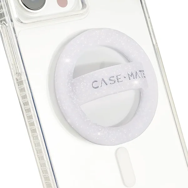 Case-Mate Magnetic Phone Grip MagSafe Loop Grip - Detachable Holder for Hand - Soft Collapsible MagSafe Grips for Back of Phone for iPhone 17 Pro Max/16 Pro Max/15/14/13/12/S25 Ultra - White Sparkle