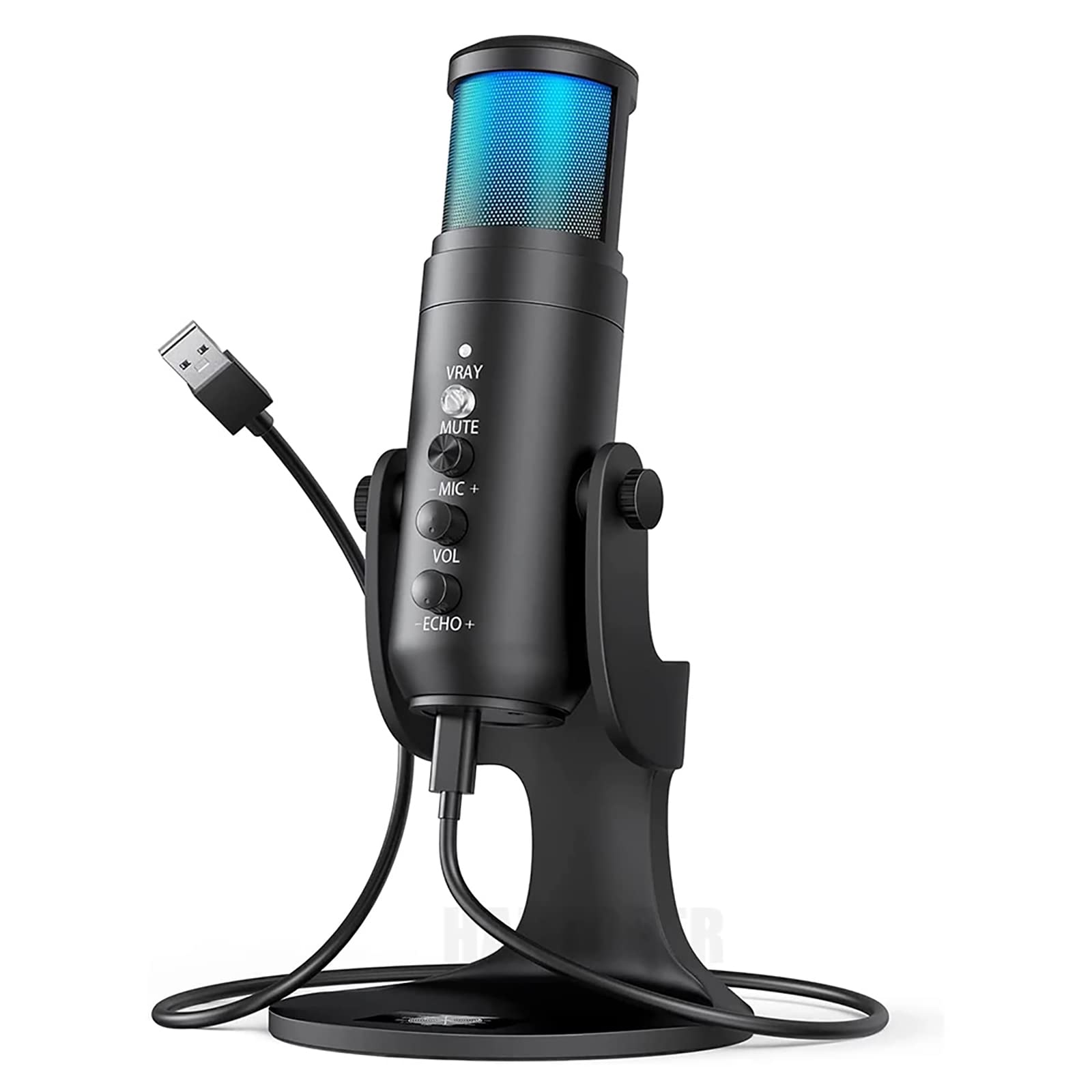 Microfono a Condensatore USB, Microfono a Condensatore RGB Con Luce Colorata Per L'atmosfera Respiratoria, Modello Cardioide, Adatto Per Registrazione Video, Podcasting, Giochi