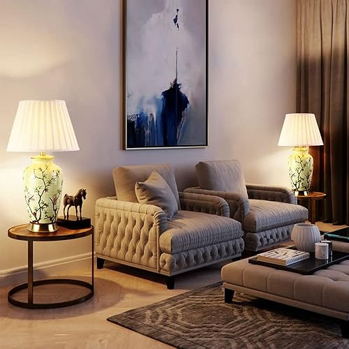 Miniatura 3 de Lámparas de mesa grandes de cerámica china con jarrón antiguo, lámparas de mesa de noche con tambor hecho a mano, lámparas de escritorio retro para