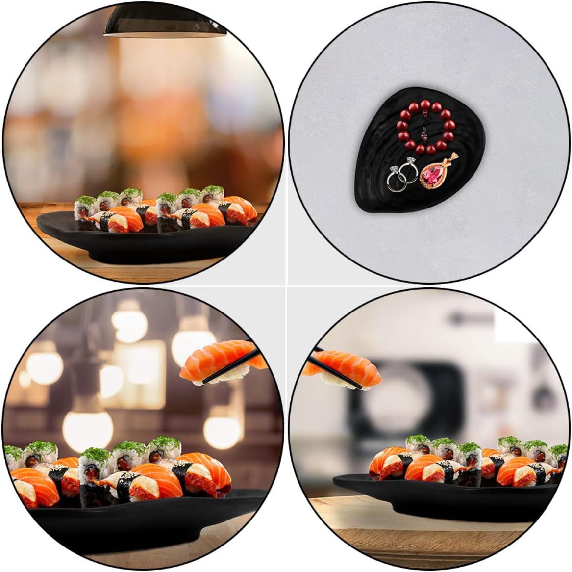 Black Melamine Sushi Plate 2pcs, Japanese Plate Xmas, Appetizer Tray