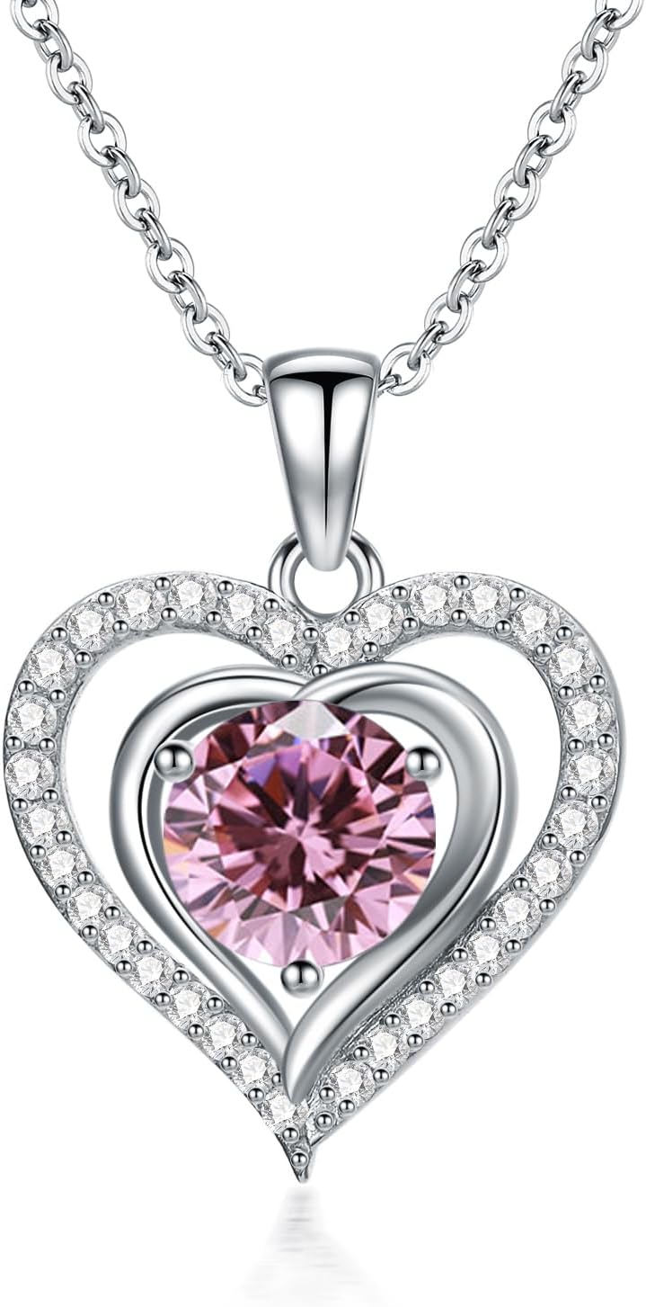 B.Catcher Dameshalsketting met hartvormige hanger van 925 zilver, kubische zirkonia, Love 5A, voor mama, echtgenote, vriendin, dames, cadeau voor