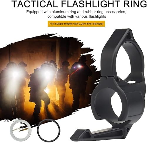 Miniatura 5 de Soporte de anillo de linterna táctica de 1 pulgada con clip de bolsillo para Airsoft Paintball Caza Gear Accesorios (negro)