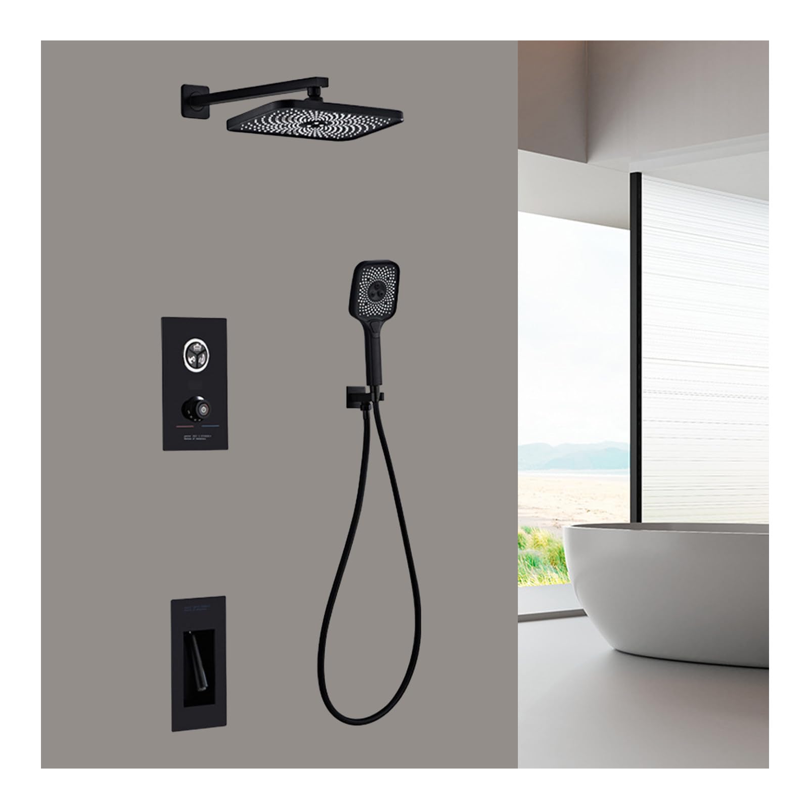 Système de douche à effet pluie noir kit de douche 3 fonctions complet
