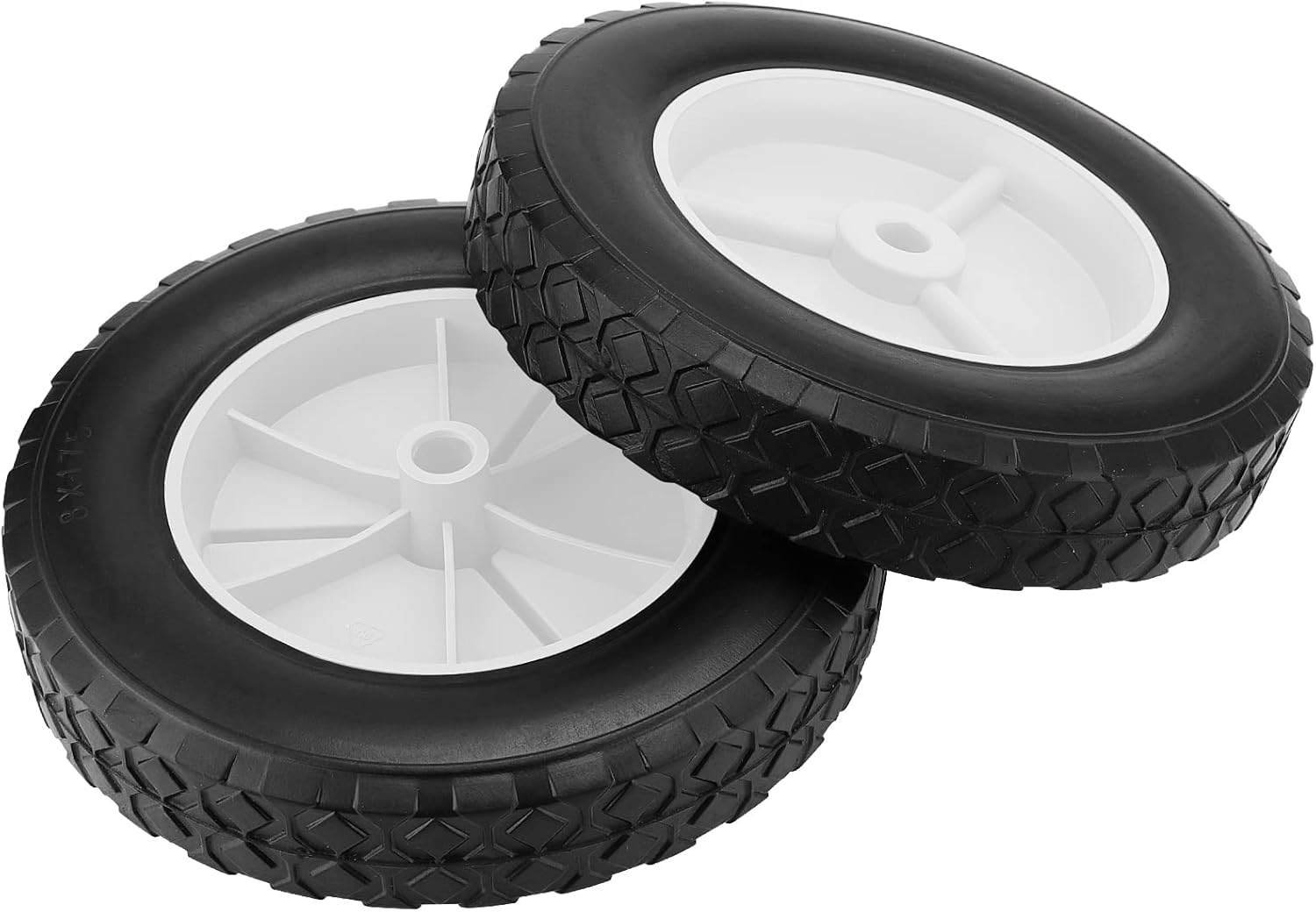 PINGEUI 4 Pack 8 x 1.75 Inch Lawn Mower Wheels, Solid Rubber Hand Truck Wheel, 1/2 Inch Axles, Plastic Wheel with Diamond Tread for Hand Trucks, Lawn Mowers, Wheelbarrow