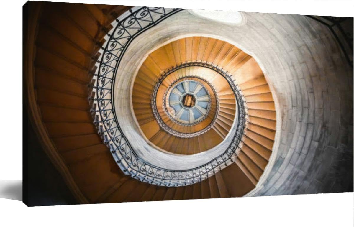 Awesome large spiral staircase seen from below inside one the Canvas Wall Art Large Framed Prints Pictures Wall Decor Posters Painting Artwork for Living Room Bedroom Kitchen Bathroom 20x40