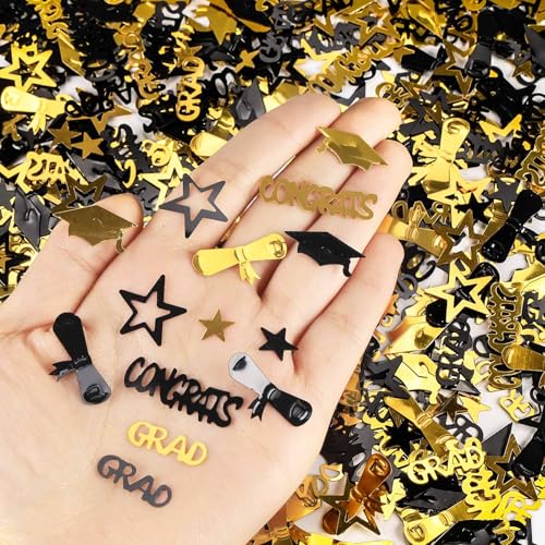 Image of Gold and Black Graduation Confetti 2026, 1000 Pcs Congrats Grad Confetti Class of 2026 Party Table Centerpiece for 2026 Graduation Party Decorations