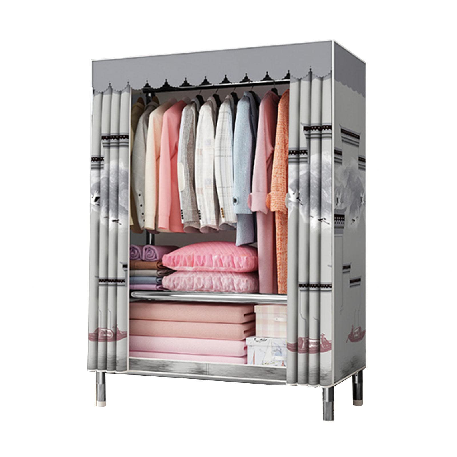 Armoire portable en toile contre la poussière dressing pliable tissu avec penderie