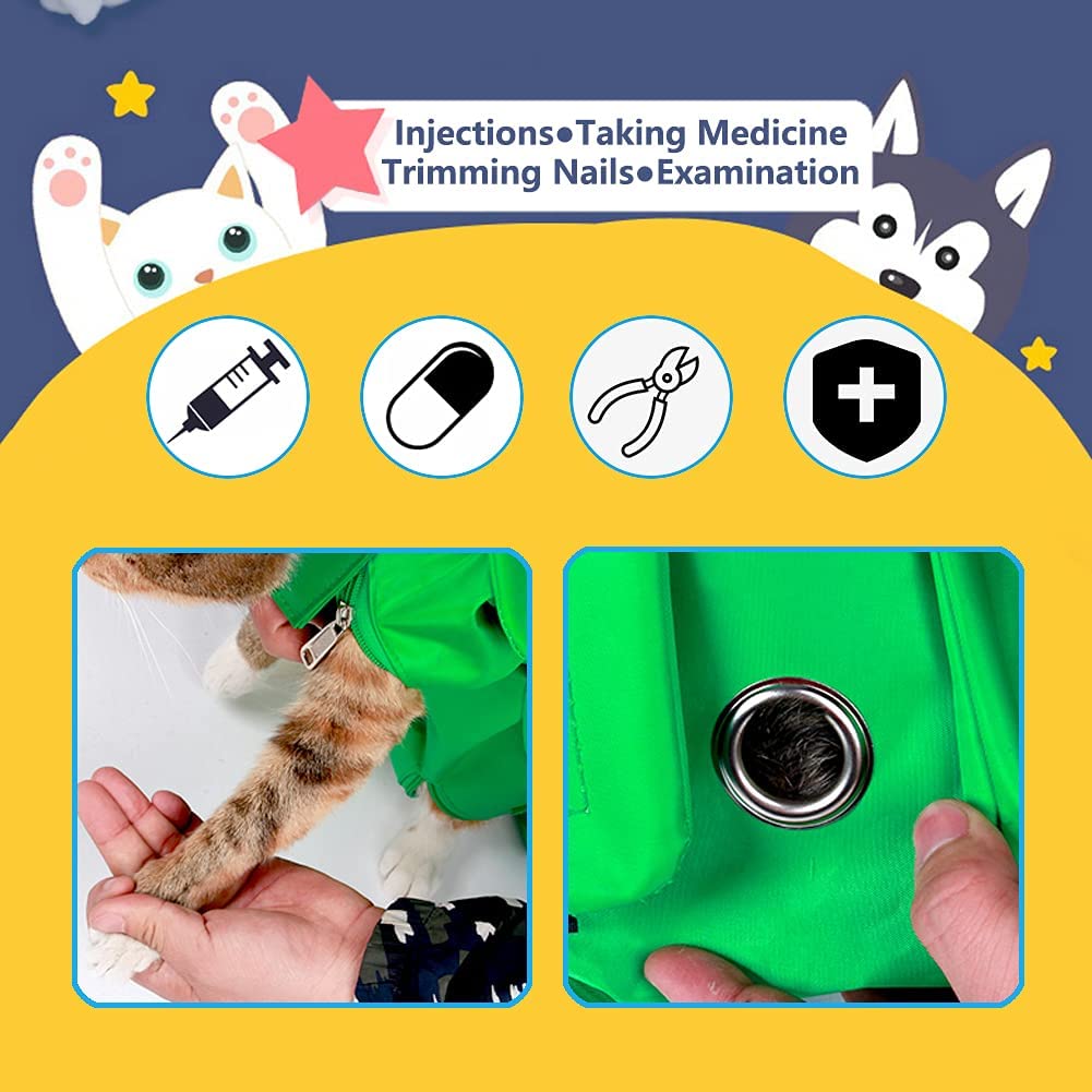 Kukaster - Borsa per la cura degli artigli e delle unghie, per la cura degli artigli, anti-graffio, per esami medici di gatti (verde-m)