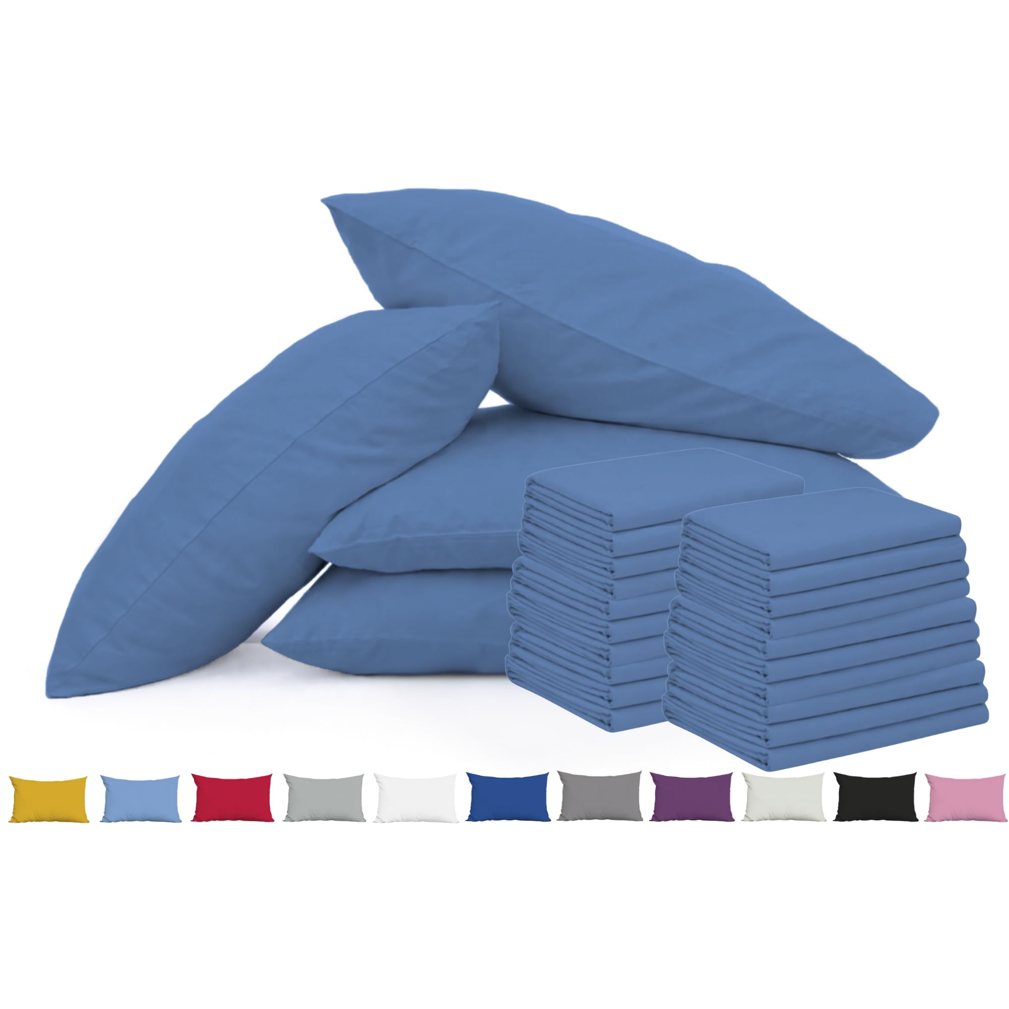 Pillow Cases 50 Pack Navy Blue - 100% Brushed Microfibre UK-Standard Size 50x75cm Envelope Closure Pillowcases - OEKO-TEX Certified, Wrinkle & Fade Resistant Pillow Covers (Pack of 50, Navy Blue)