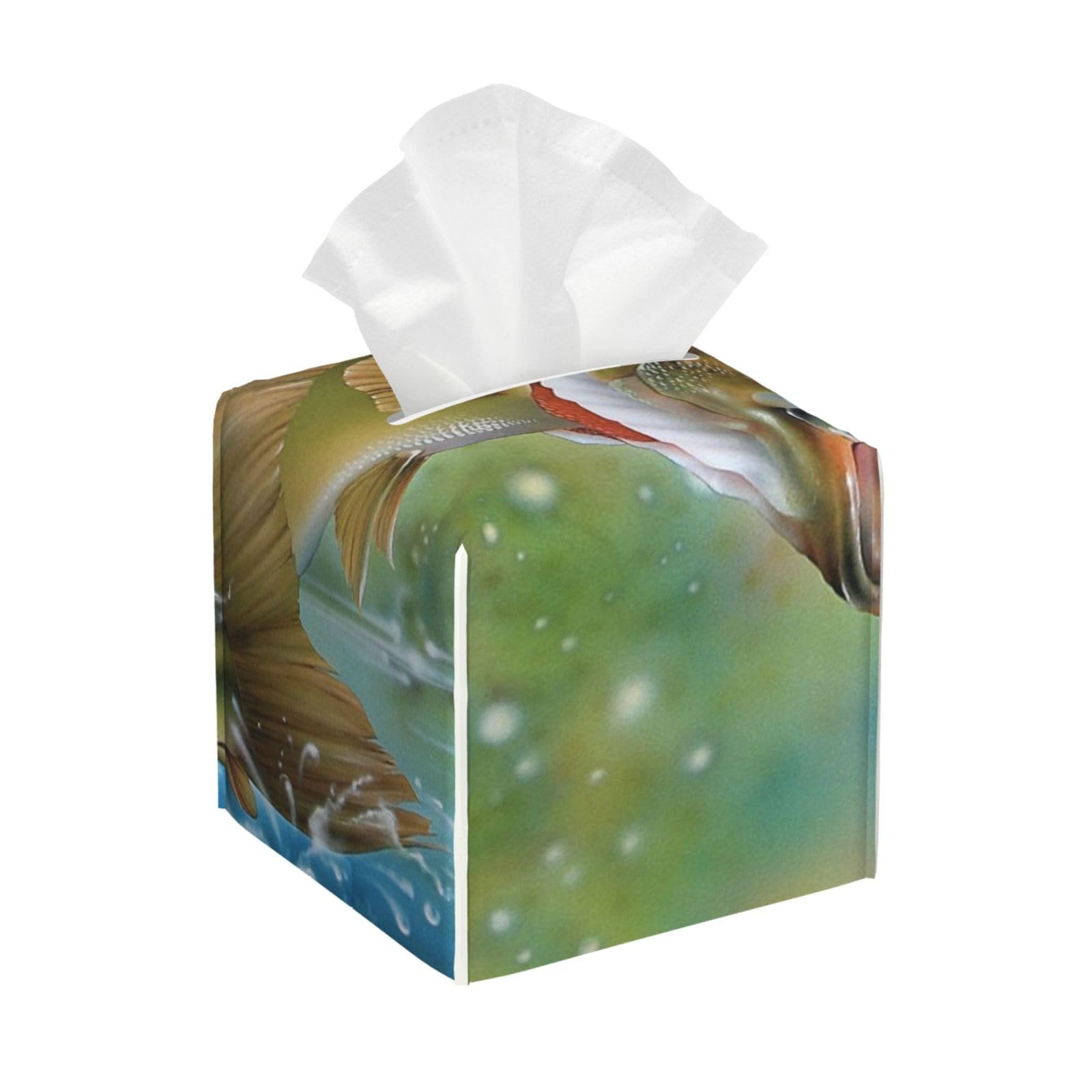 Bass Fishing Square Tissue Box Cover with Modern and Stylish Bottom Tissue Box Storage Space