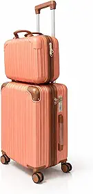 Mala Kit Malas de Viagem Conjunto ABS Premium com Frasqueira Rigida 2 Peças Necessaire Rodas Giratórias Cadeado embutido Design Moderno e Resistente grande (Rosa e Marrom, Grande - Despacho)