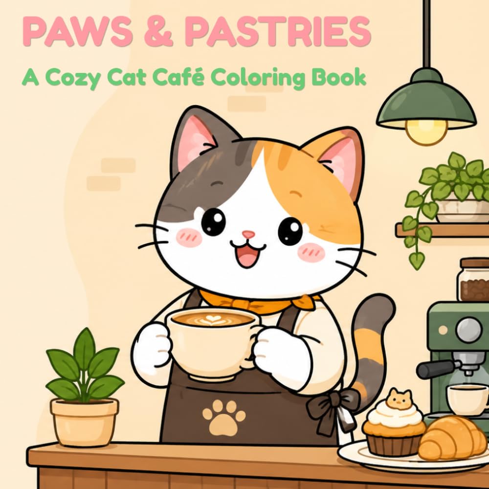 PAWS & PASTRIES: A Cozy Cat Café Coloring Book