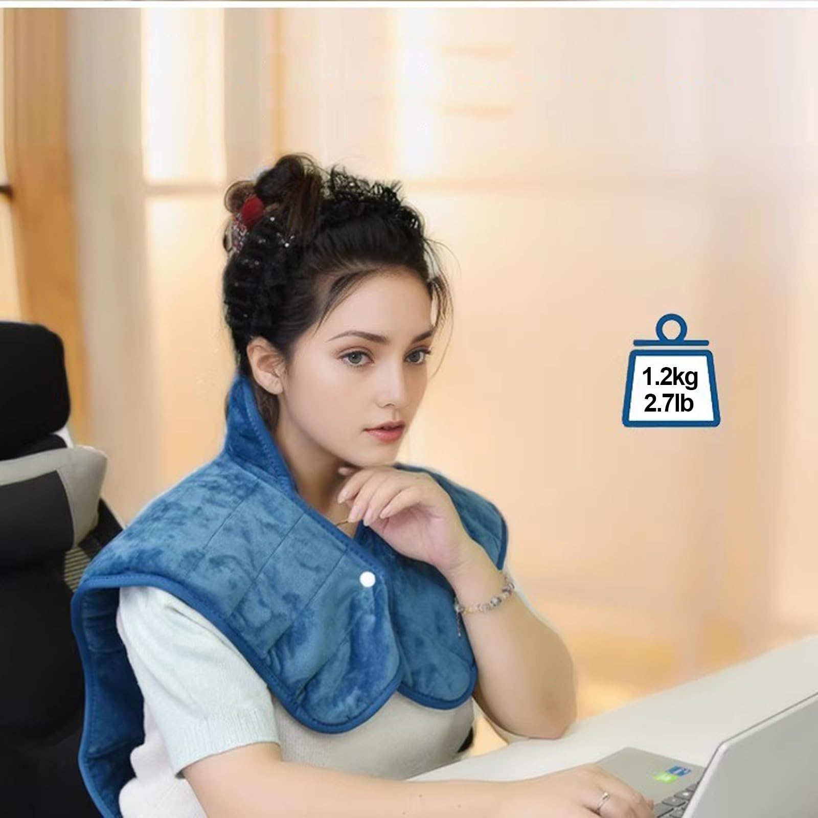 Cuscinetto Riscaldante per Schiena, Collo e Spalle, Termoforo, 6 Impostazioni di Calore, 4 Timer, Spegnimento Automatico, Regali per Donne, Uomini, Mamma, papà(Blue)