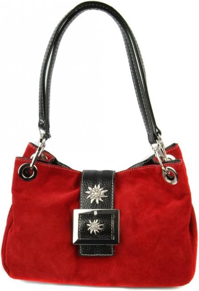 Trachten Suede Dirndl Bag Handbag with Metal Clasp with Edelweiss red