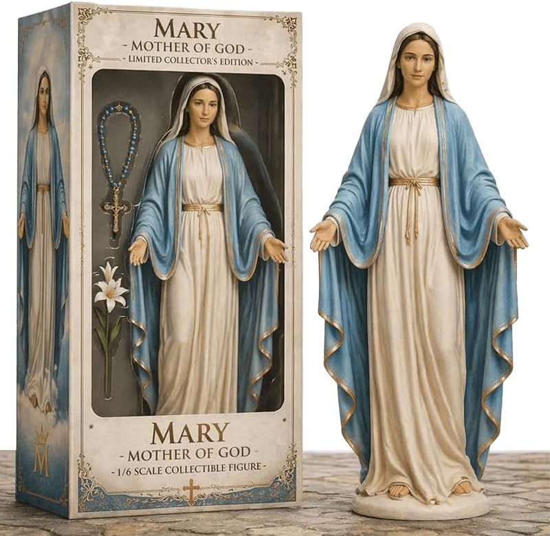 Limited Edition Virgin Mary Collectible Figure, Hand-Drawn 1/6 Scale Figure Virgin Mary Statue, Open Hands Elegant Mary Figure Home Office Decor, Faith-Based Spiritual Religious Gift for Mom Woman