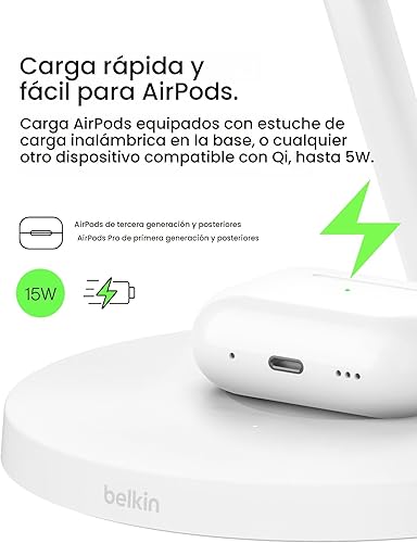Miniatura 5 de Cargador compatible con Belkin MagSafe, estación de carga inalámbrica 3 en 1, carga inalámbrica certificada Qi2 de 15 W para Apple iPhone serie 17