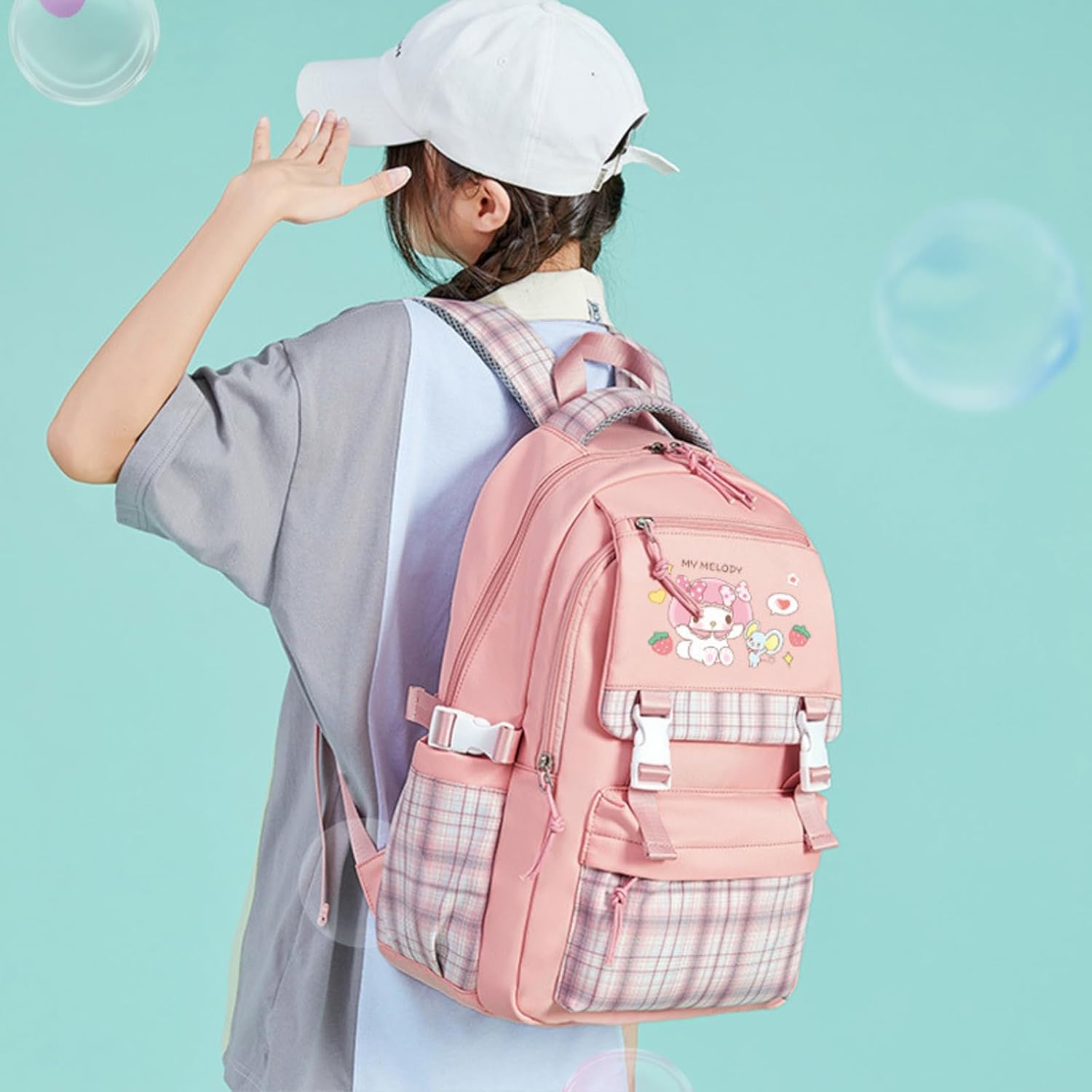 Festa Park Kawaii Backpack for Girls Boys, Cute Backpack Kawaii School Supplies Purse Aesthetic Bookbag for Hiking Travel School Bag (Pink)