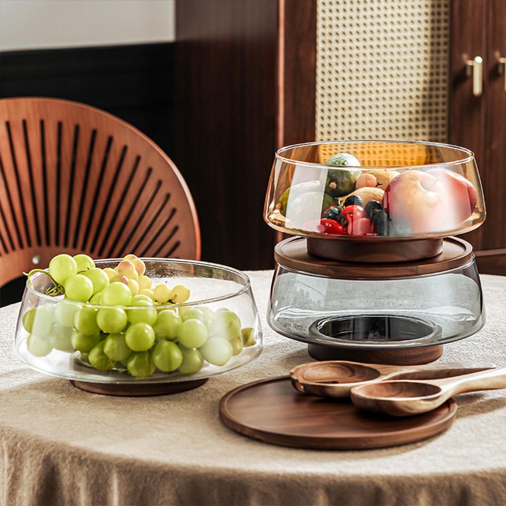 Salatschüssel Set aus Glas, Deckel aus Akazienholz, für Käse oder gekochte Speisen, Salatschüssel mit Deckel, Glas, Snacks, Servieren von Vorspeisen, große Größe, B