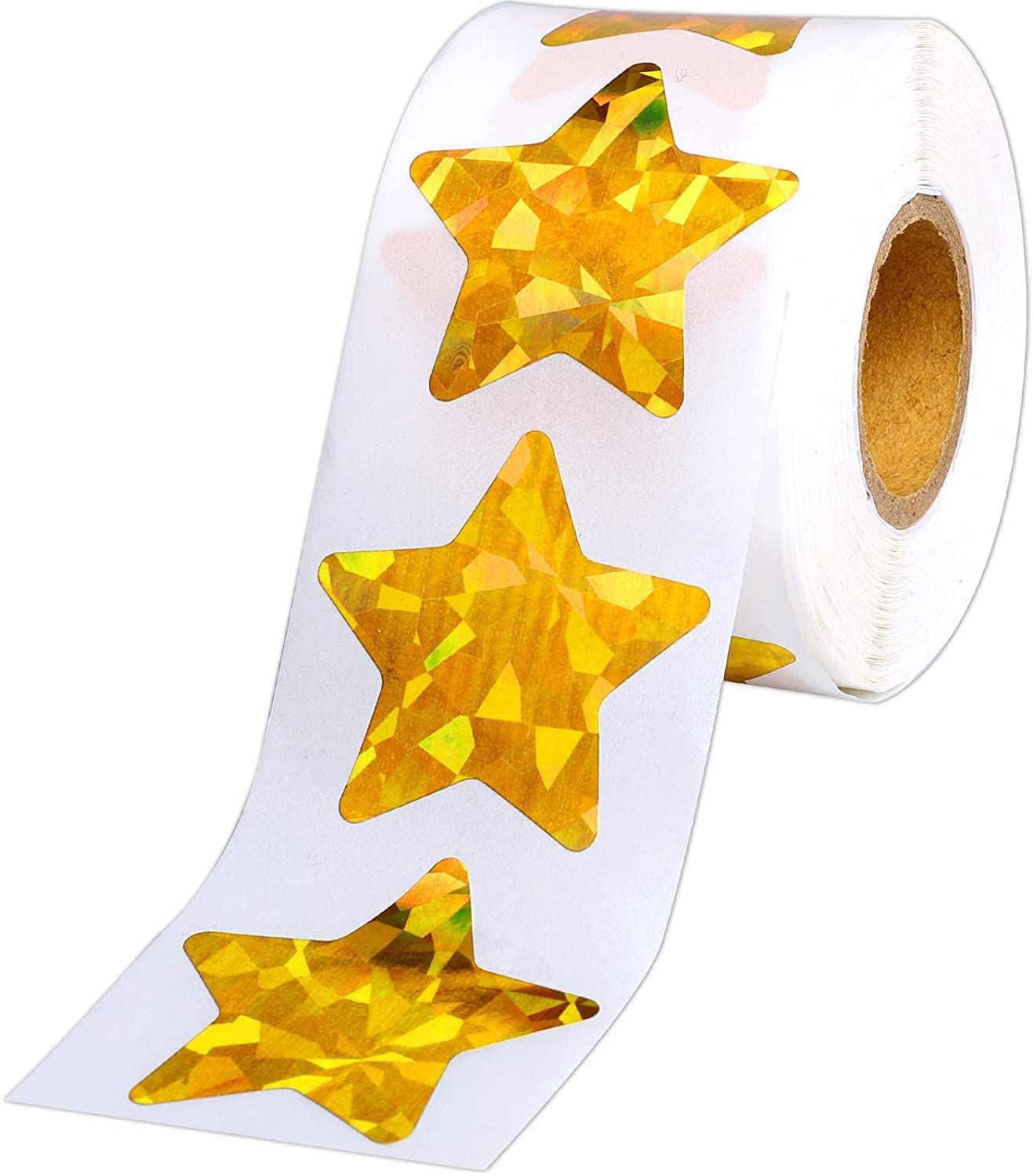 1 Rolls Large Gold Star Stickers for Kids Reward at School Classroom, Self-Adhesive Holographic Gold Star Stickers Laser Five-Pointed Star Sticker for Teachers Parents Crafts Making