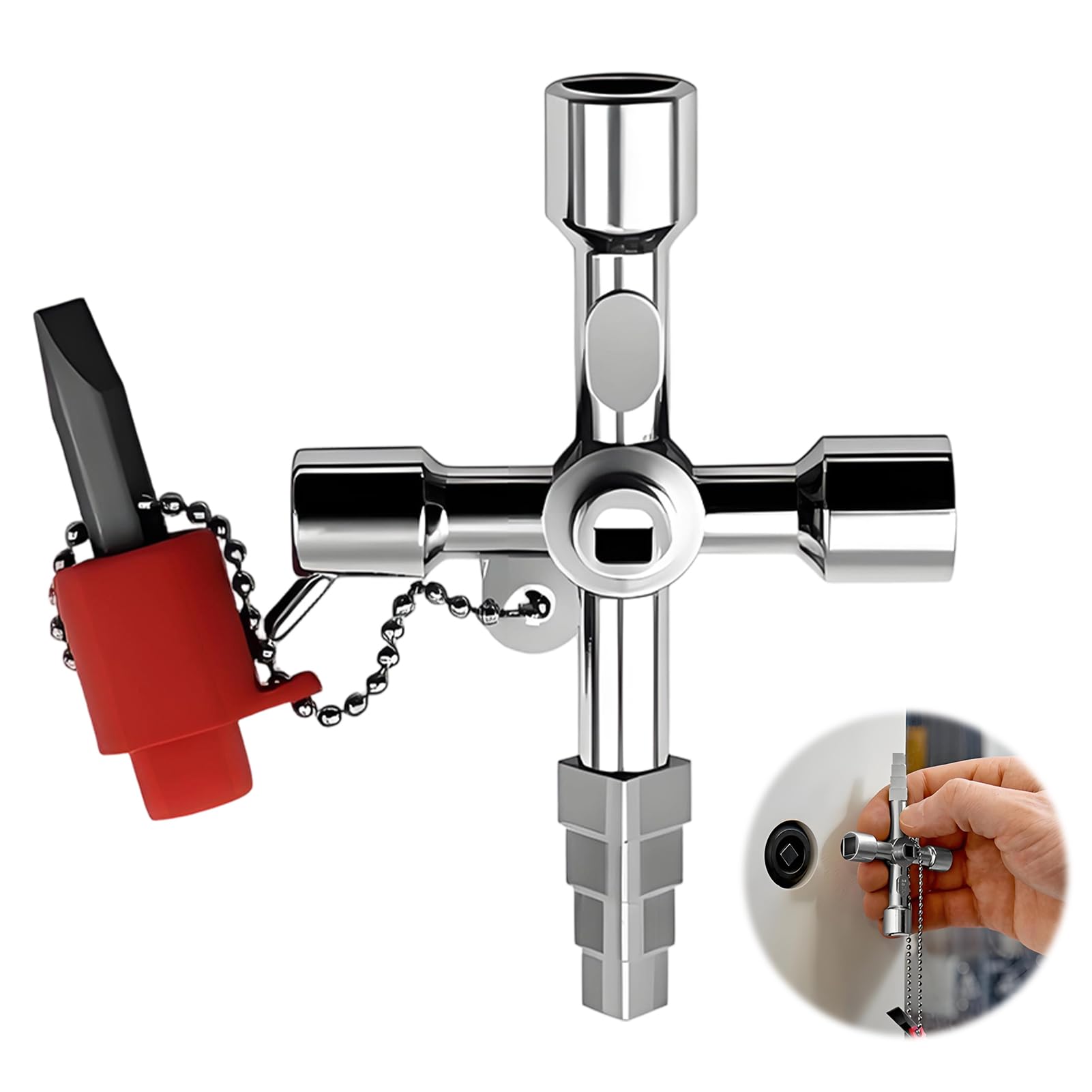 Chiave Multifunzione, 4 in 1 Chiave Quadrata Contatore, Chiave Universale per Serrature con Design a Croce per Contatore Gas, Acqua, Armadi Elettrici, Ascensori